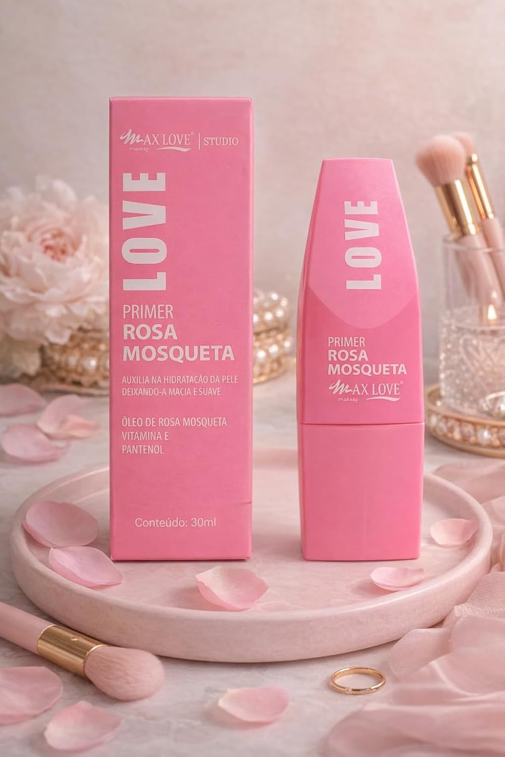 Max Love Primer Facial Rosa Mosqueta, 30ml, Pré-Maquiagem Hidratante, com Vitamina E e Pantenol, Uniformiza a Pele e Prolonga a Fixação - Imagem 4