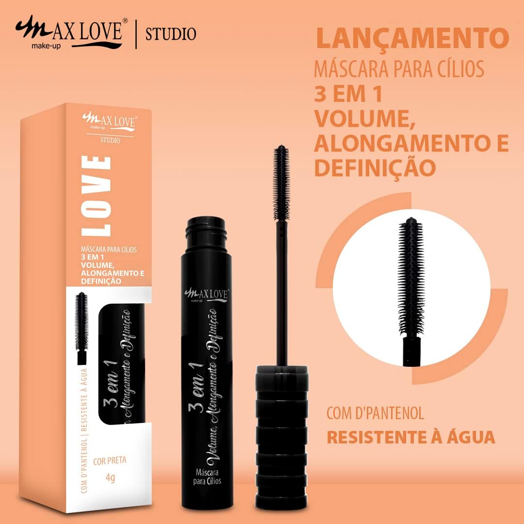 Máscara de Cílios Max Love - Volume, Alongamento e Definição - Longa Duração, Pigmento Preto Intenso - Fácil Remoção - Modelo 104 - Imagem 2