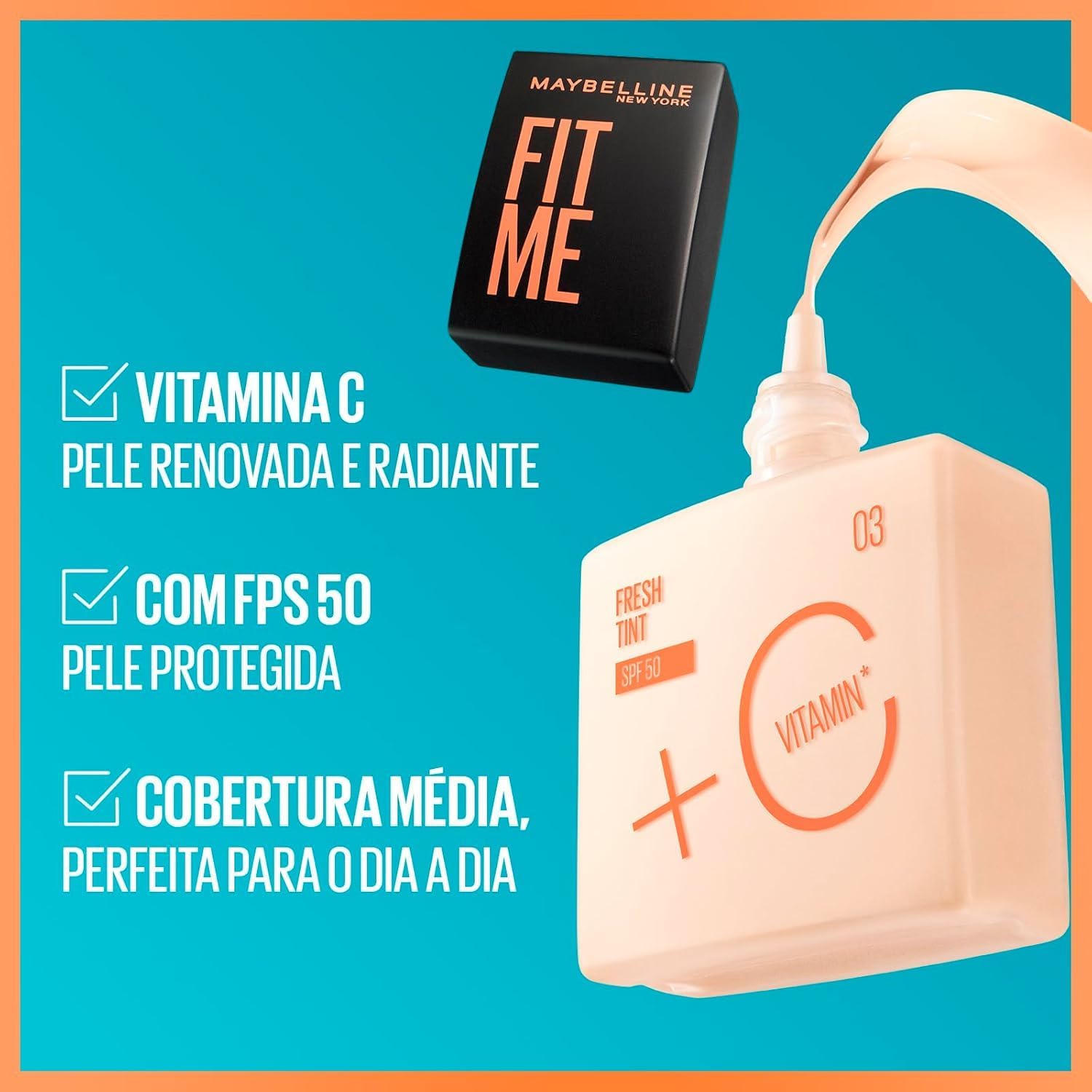 Maybelline NY Fit Me Fresh Tint Base Líquida, Proporciona Efeito Glow Natural, Controla a Oleosidade e Uniformiza a Pele com Vitamina C e FPS 50, Cor 9.5, 30ml - Imagem 8
