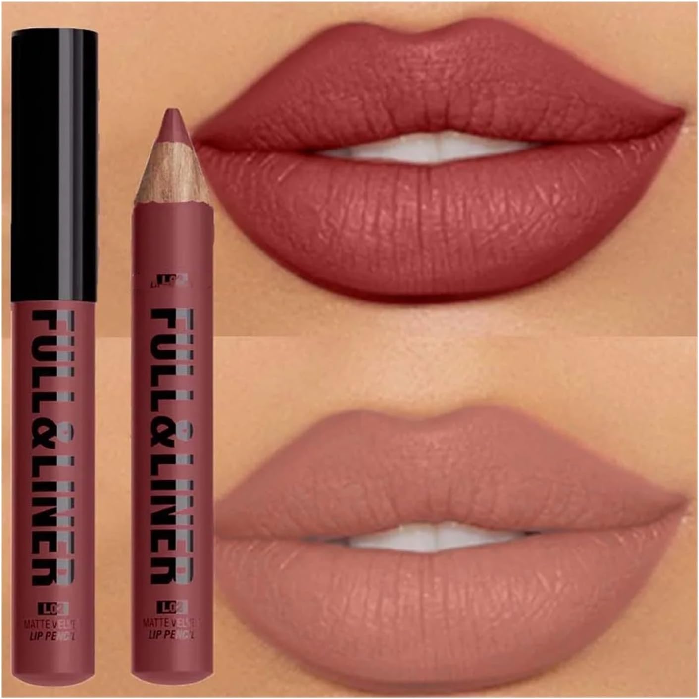 Lápis Labial Mate Marrom Contorno Batom Longa Duração Madeira Maquiagem - Imagem 4