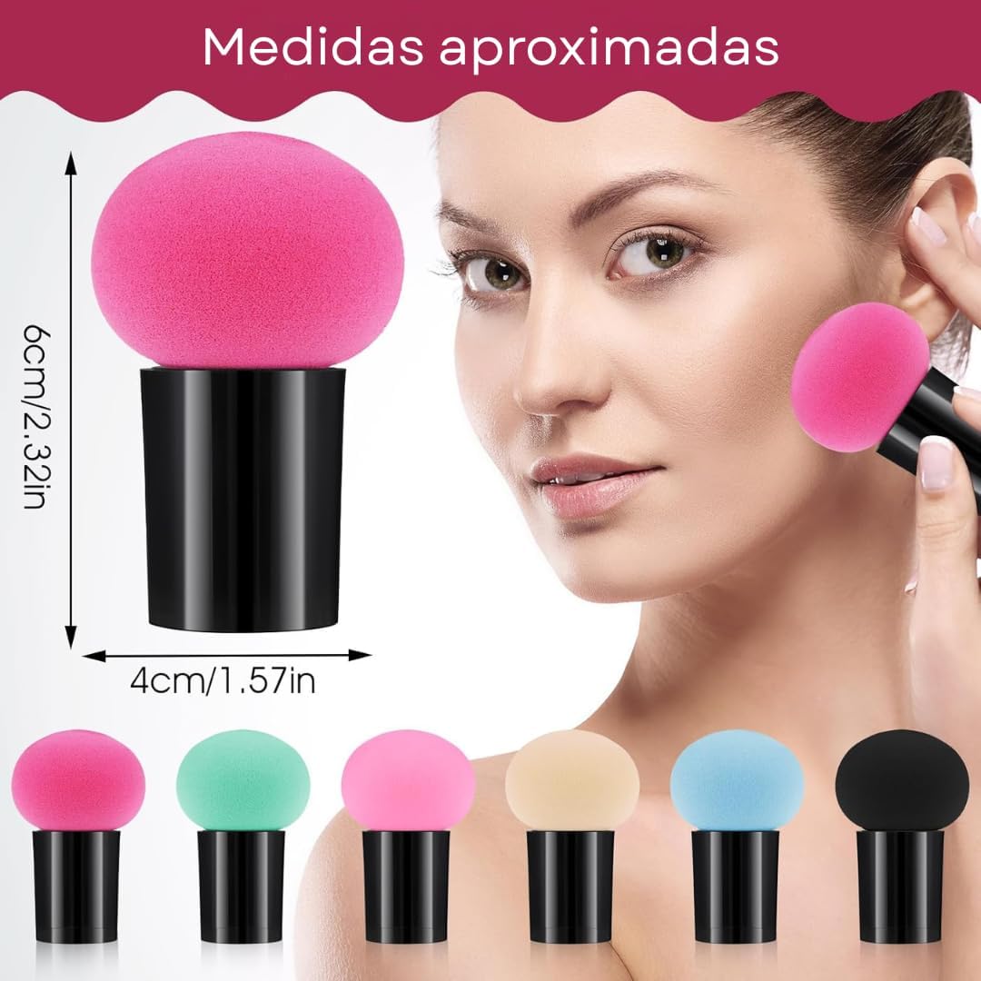 Kit com 6 esponjas de maquiagem tipo cogumelo com cabo para base, corretivo e pó – uso seco e molhado, acabamento natural e uniforme - Imagem 4