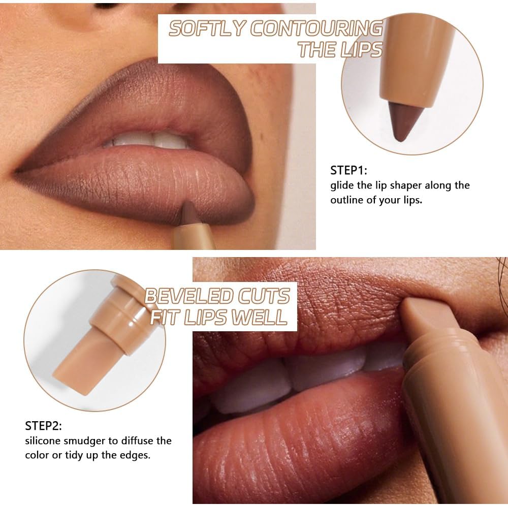 Lápis delineador labial fosco, delineador labial volumoso, fórmula cremosa de longa duração, com borrão de silicone para definir contornos e esculpir lábios, delineadores labiais de giz de - Imagem 5
