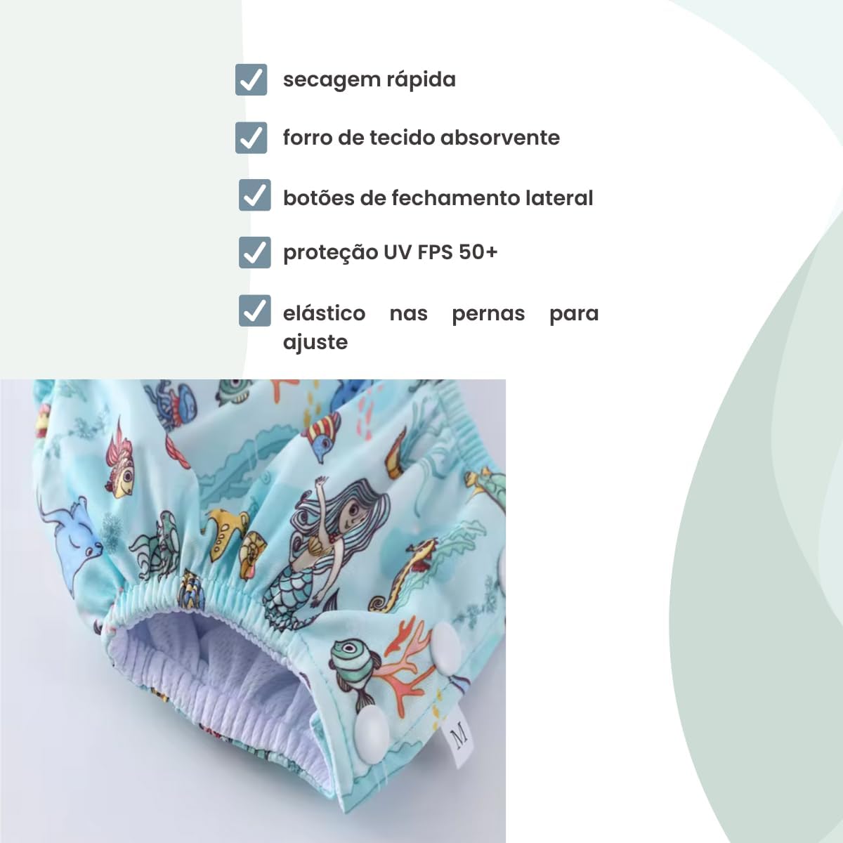 Fralda Sunga para Bebê Piscina Reutilizável Impermeável - Sunga Calcinha Biquini Natação Infantil Ecológica (Animais, Grande) - Imagem 4