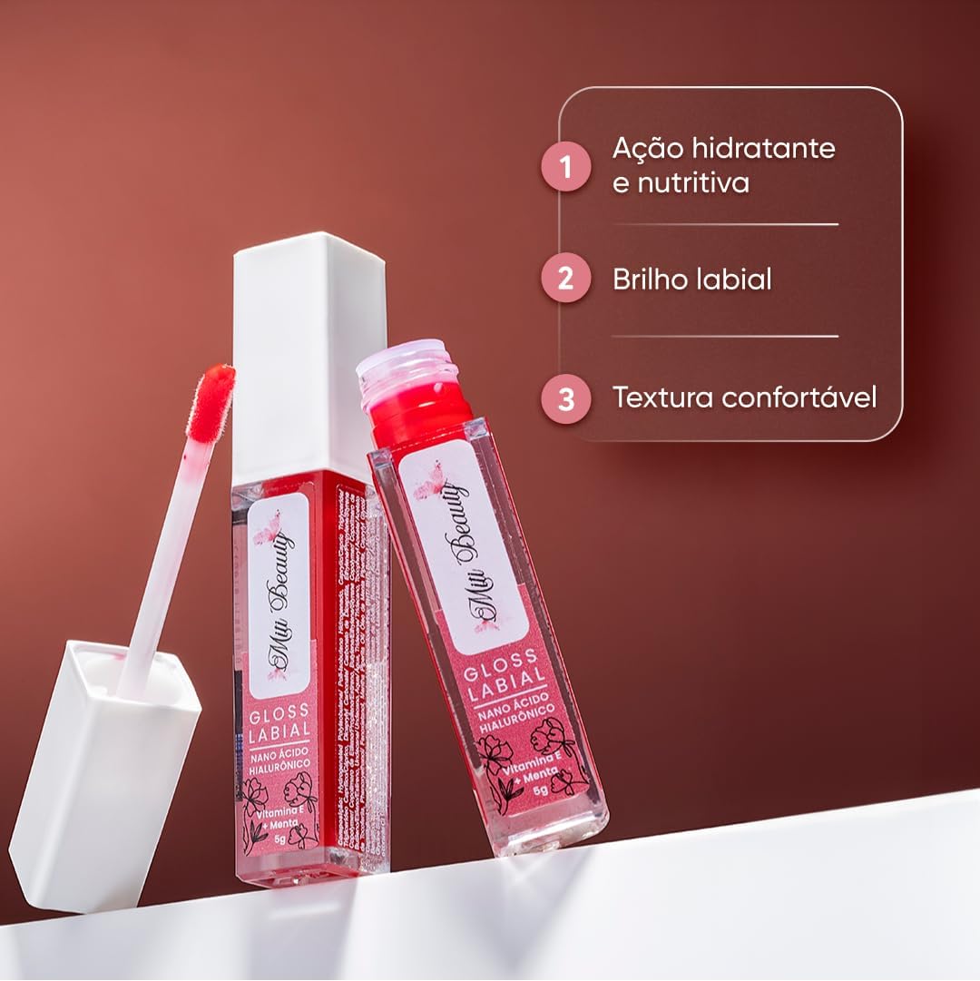 Gloss Labial 5g Com Nano Ácido Hialurônico, Vitamina e Menta Refrescante - Hidratação, Nutrição, Brilho Labial Suave, Vegano, Livre de Parabenos, Cruelty-Free, Textura Confortável, Nanotecnologia - Miti Beauty - Imagem 3