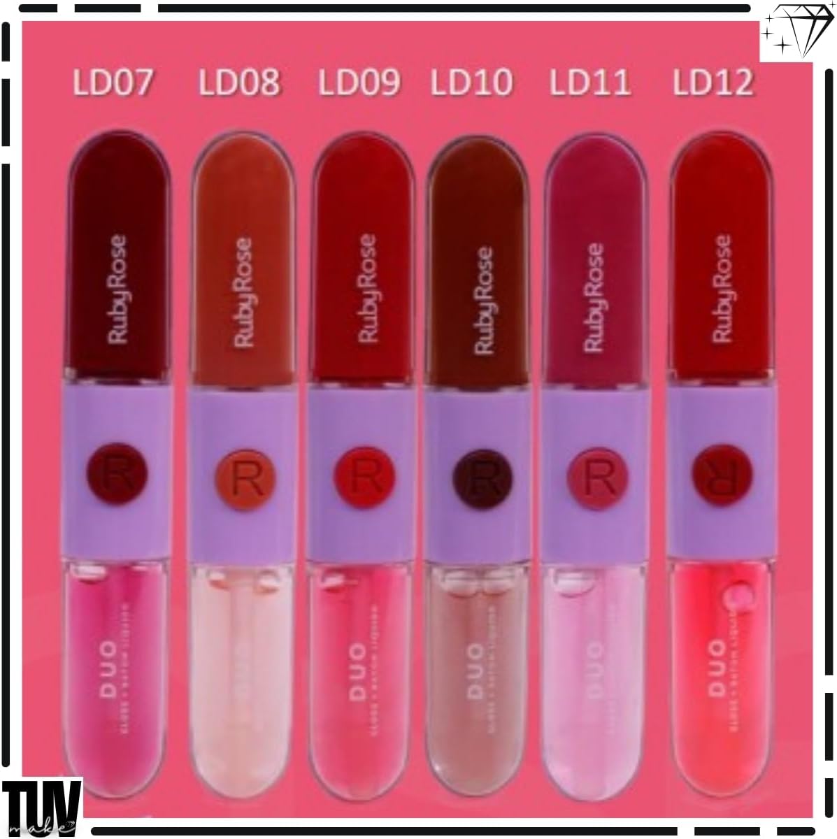 Batom e Gloss Líquido Duo LD09 HBF5699 Ruby Rose - Imagem 3