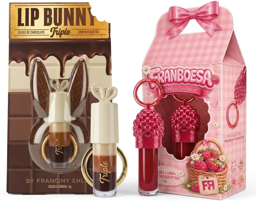 Kit 2 Brilho Labial Gloss Boca - Chocolate e Framboesa