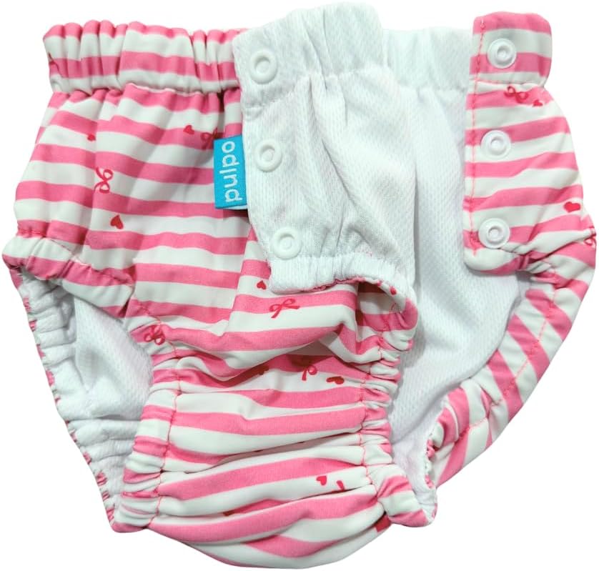 Pulpo Fralda de Piscina Reutilizável UV50+, 6 a 24 Meses, Estampada (Listrado Rosa, Até 6 meses) - Imagem 4
