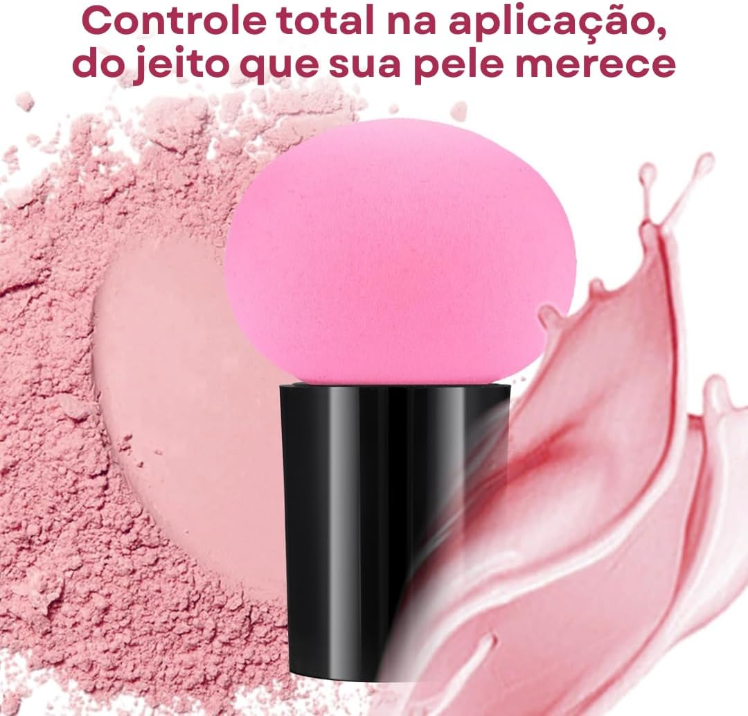 Kit com 6 esponjas de maquiagem tipo cogumelo com cabo para base, corretivo e pó – uso seco e molhado, acabamento natural e uniforme - Imagem 6