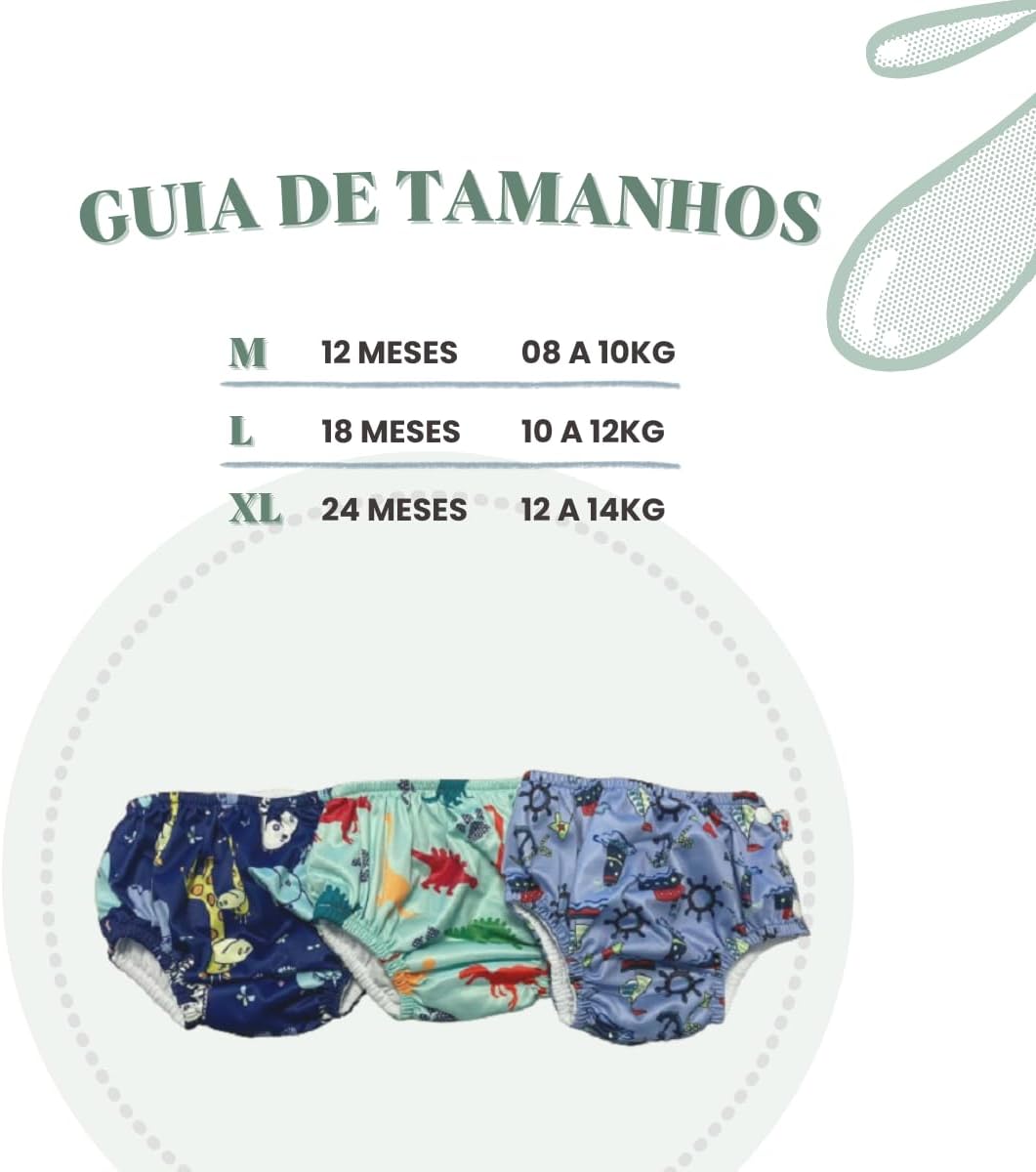 Fralda Sunga para Bebê Piscina Reutilizável Impermeável - Sunga Calcinha Biquini Natação Infantil Ecológica (Animais, Grande) - Imagem 3