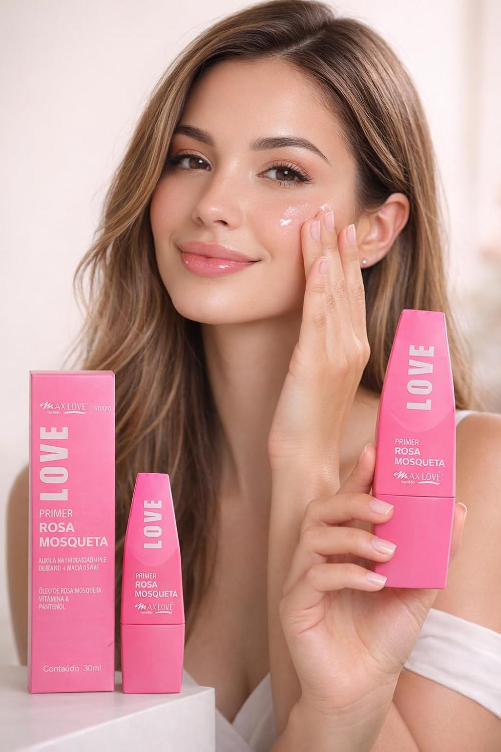 Max Love Primer Facial Rosa Mosqueta, 30ml, Pré-Maquiagem Hidratante, com Vitamina E e Pantenol, Uniformiza a Pele e Prolonga a Fixação - Imagem 2