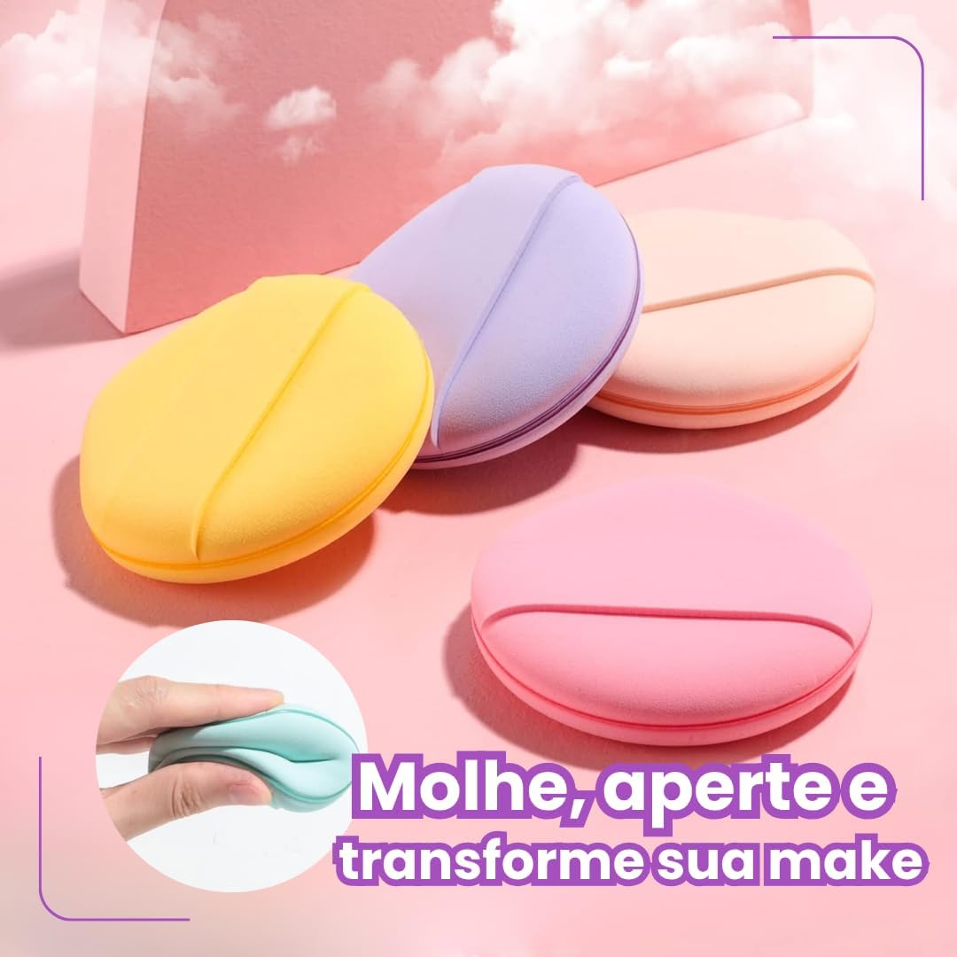 Kit 4 Esponjas de Maquiagem – Toque Macio, Alta Elasticidade, Aplicação Impecável, Cores Pastel Premium para Base, Corretivo e Pó Compacto - Imagem 2