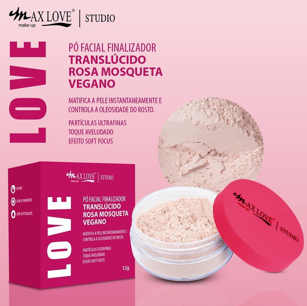 Pó Facial Rosa Mosqueta Max Love - Ultrafino, Sela Perfeitamente, Controle de Oleosidade, Efeito Natural, Maquiagem - Cosméticos - Imagem 4