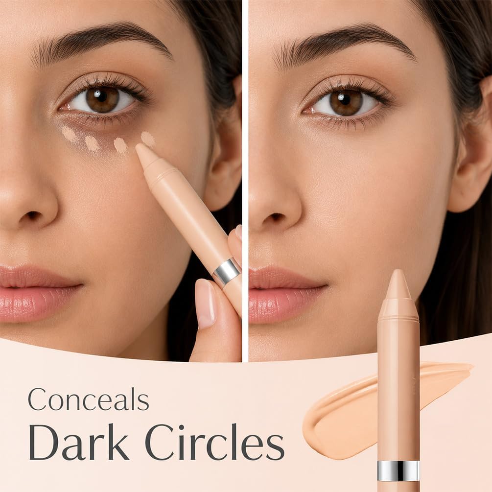 Lápis de cera corretivo, caneta corretiva de sombra clara para olheiras, manchas, marcas de acne, manchas e destaque de sobrancelhas, bastão cremoso para corretivo facial para mulheres - Imagem 2