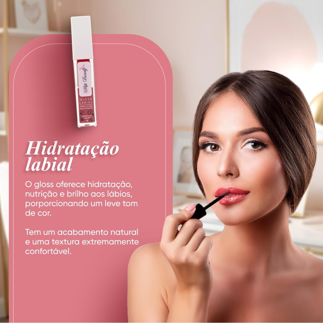 Gloss Labial 5g Com Nano Ácido Hialurônico, Vitamina e Menta Refrescante - Hidratação, Nutrição, Brilho Labial Suave, Vegano, Livre de Parabenos, Cruelty-Free, Textura Confortável, Nanotecnologia - Miti Beauty - Imagem 4