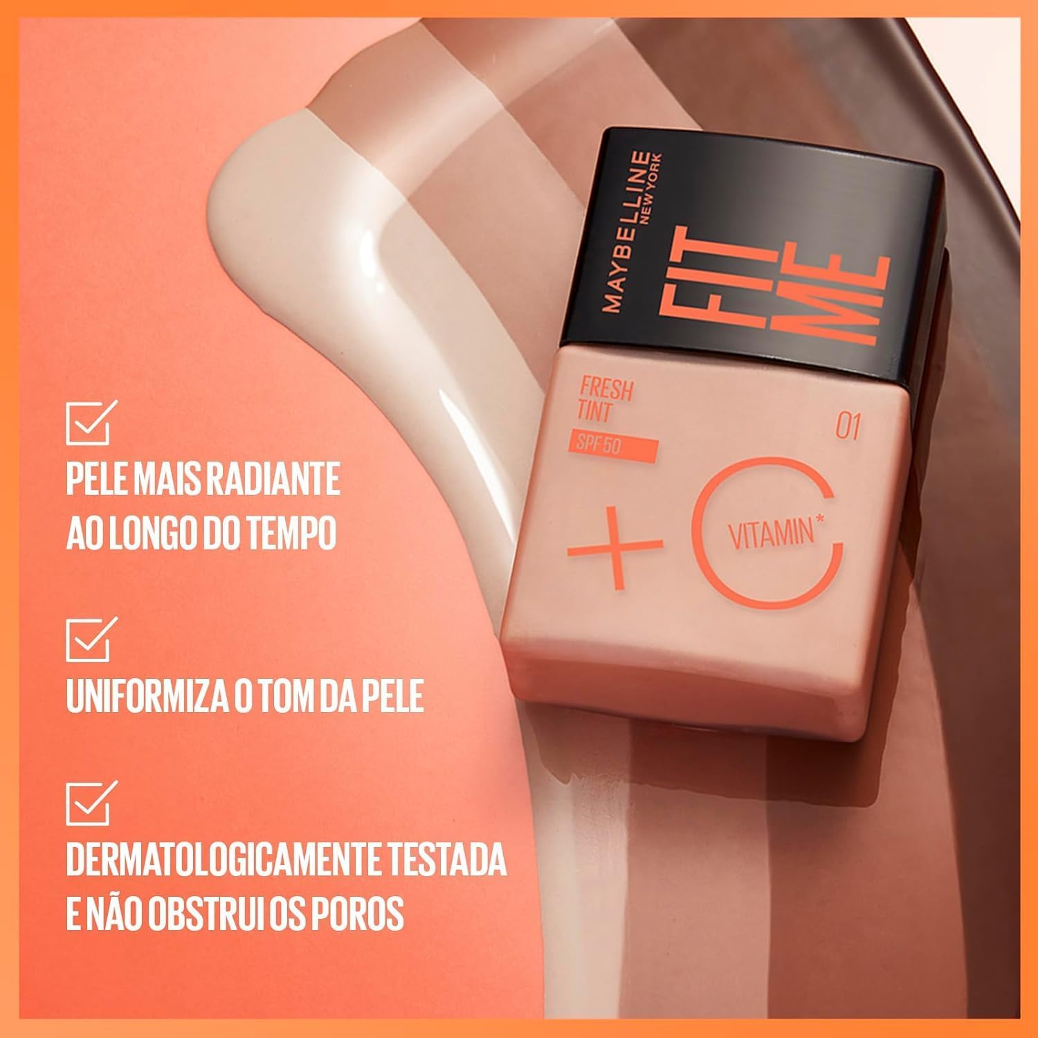 Maybelline NY Fit Me Fresh Tint Base Líquida, Proporciona Efeito Glow Natural, Controla a Oleosidade e Uniformiza a Pele com Vitamina C e FPS 50, Cor 9.5, 30ml - Imagem 7