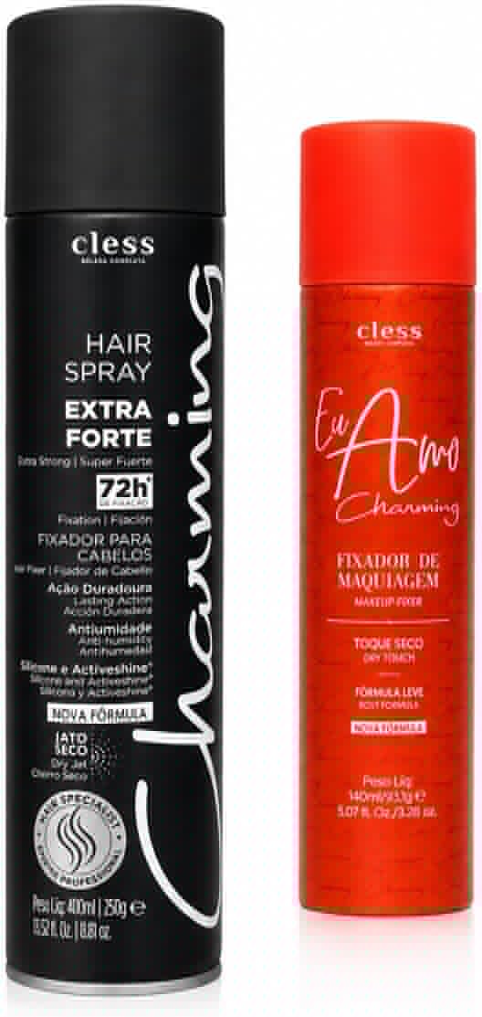 Kit Cless Charming Hair Spray Extra Forte 72h, 400ml + Fixador de Maquiagem Eu Amo, Toque Seco, 150ml