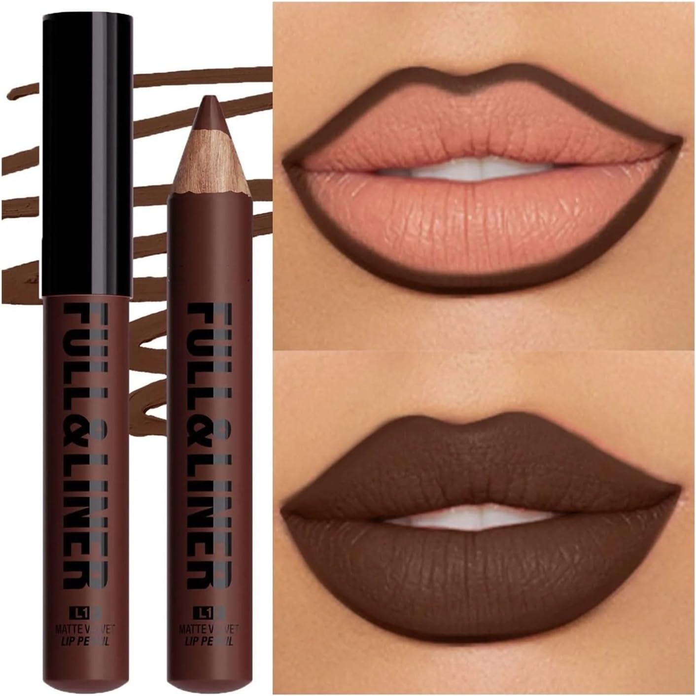 Lápis Labial Mate Marrom Contorno Batom Longa Duração Madeira Maquiagem - Imagem 6