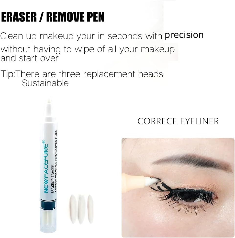 Caneta apagadora para remoção de maquiagem, corretor de maquiagem para os olhos, fácil de remover e corrigir o delineador magnético, extrato para pele sensível original (branca) - Imagem 2