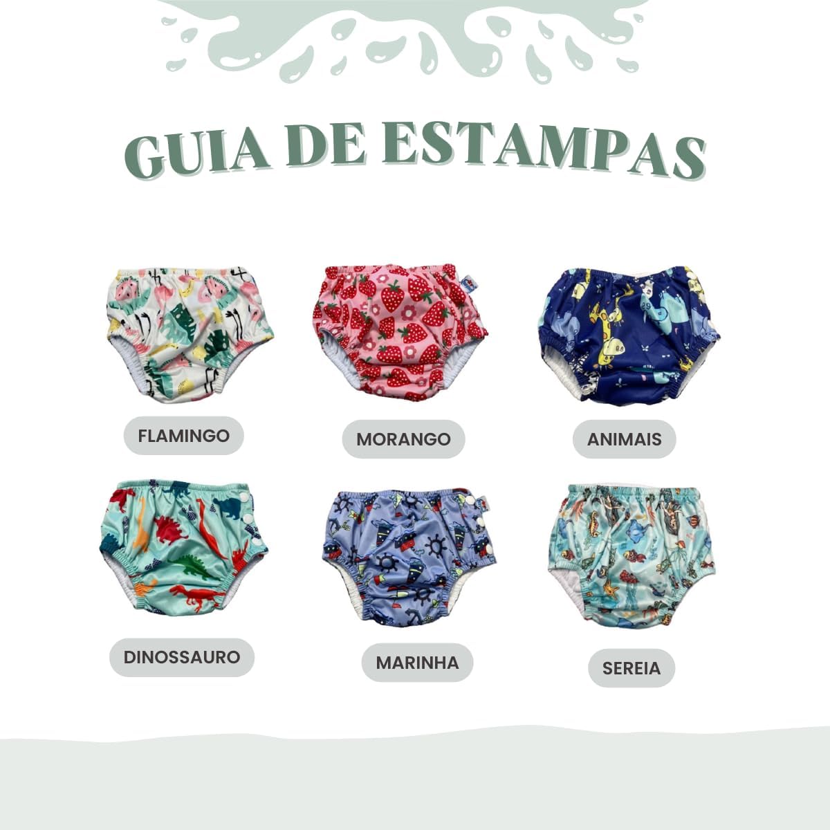 Fralda Sunga para Bebê Piscina Reutilizável Impermeável - Sunga Calcinha Biquini Natação Infantil Ecológica (Animais, Grande) - Imagem 5