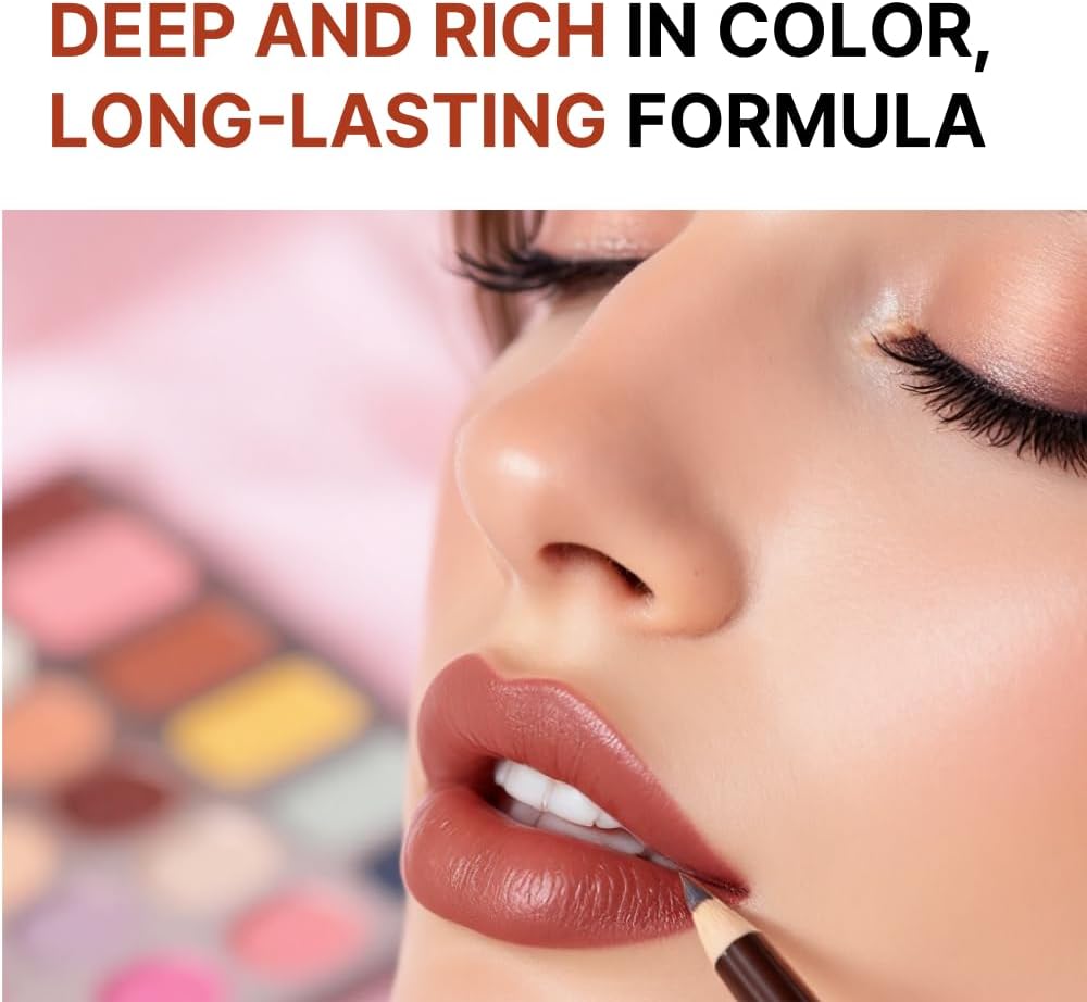 Conjunto de lápis delineador labial, maquiagem labial altamente pigmentada, de longa duração, profundo e rico em cores, melhora o volume dos lábios, lápis de madeira de 16 cm de comprimento - Imagem 5