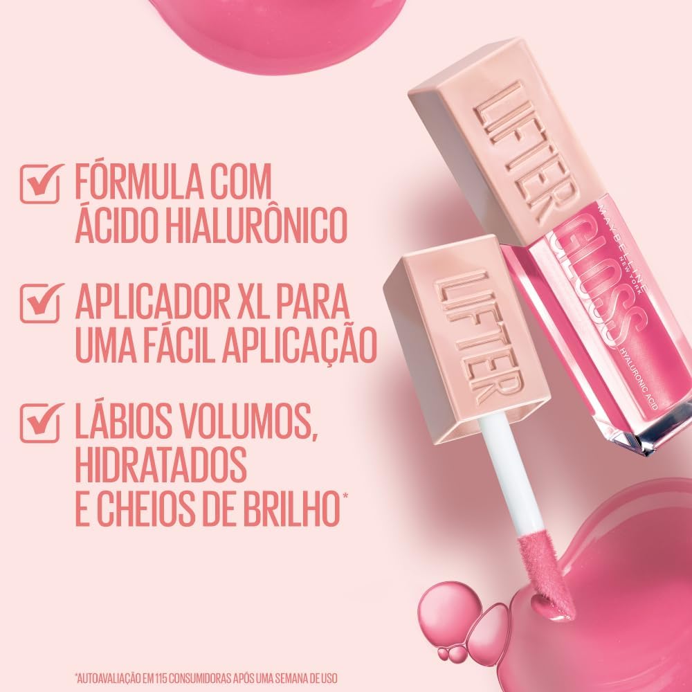 Maybelline NY Lip Lifter Gloss Brilho Labial com Ácido Hialurônico, Promove Lábios Volumosos, Hidratados e Cheios de Brilho, Aplicador XL para Make Glow, Cor Petal, 5.4ml - Imagem 5