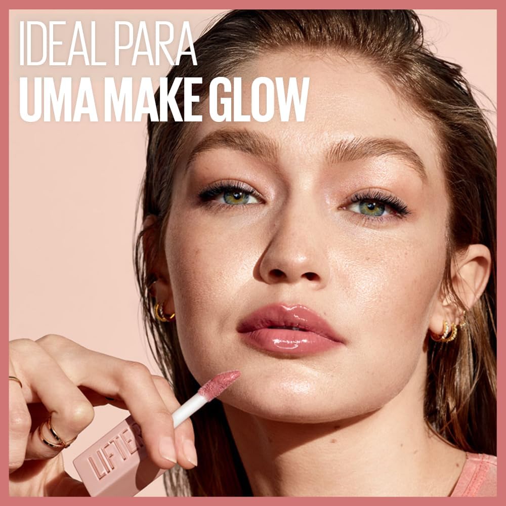 Maybelline NY Lip Lifter Gloss Brilho Labial com Ácido Hialurônico, Promove Lábios Volumosos, Hidratados e Cheios de Brilho, Aplicador XL para Make Glow, Cor Petal, 5.4ml - Imagem 8