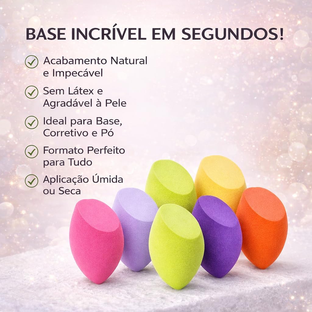 Kit com 12 Esponjas de Maquiagem Profissionais em Espuma Macia - Acabamento Natural Uso Seco ou Úmido - Imagem 2