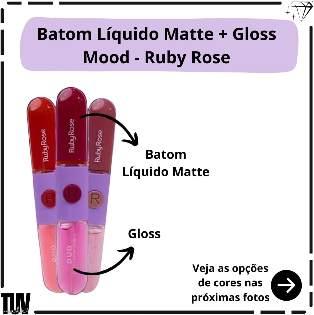 Batom e Gloss Líquido Duo LD09 HBF5699 Ruby Rose - Imagem 2