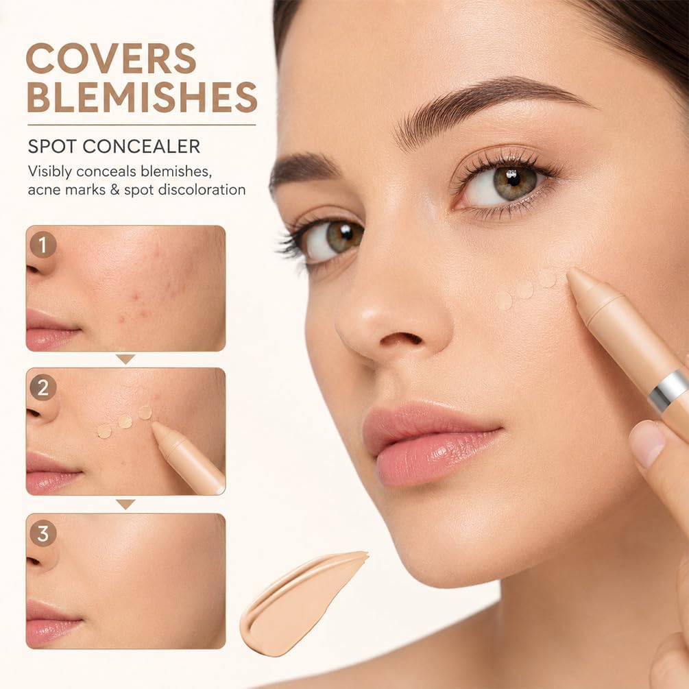 Lápis de cera corretivo, caneta corretiva de sombra clara para olheiras, manchas, marcas de acne, manchas e destaque de sobrancelhas, bastão cremoso para corretivo facial para mulheres - Imagem 3