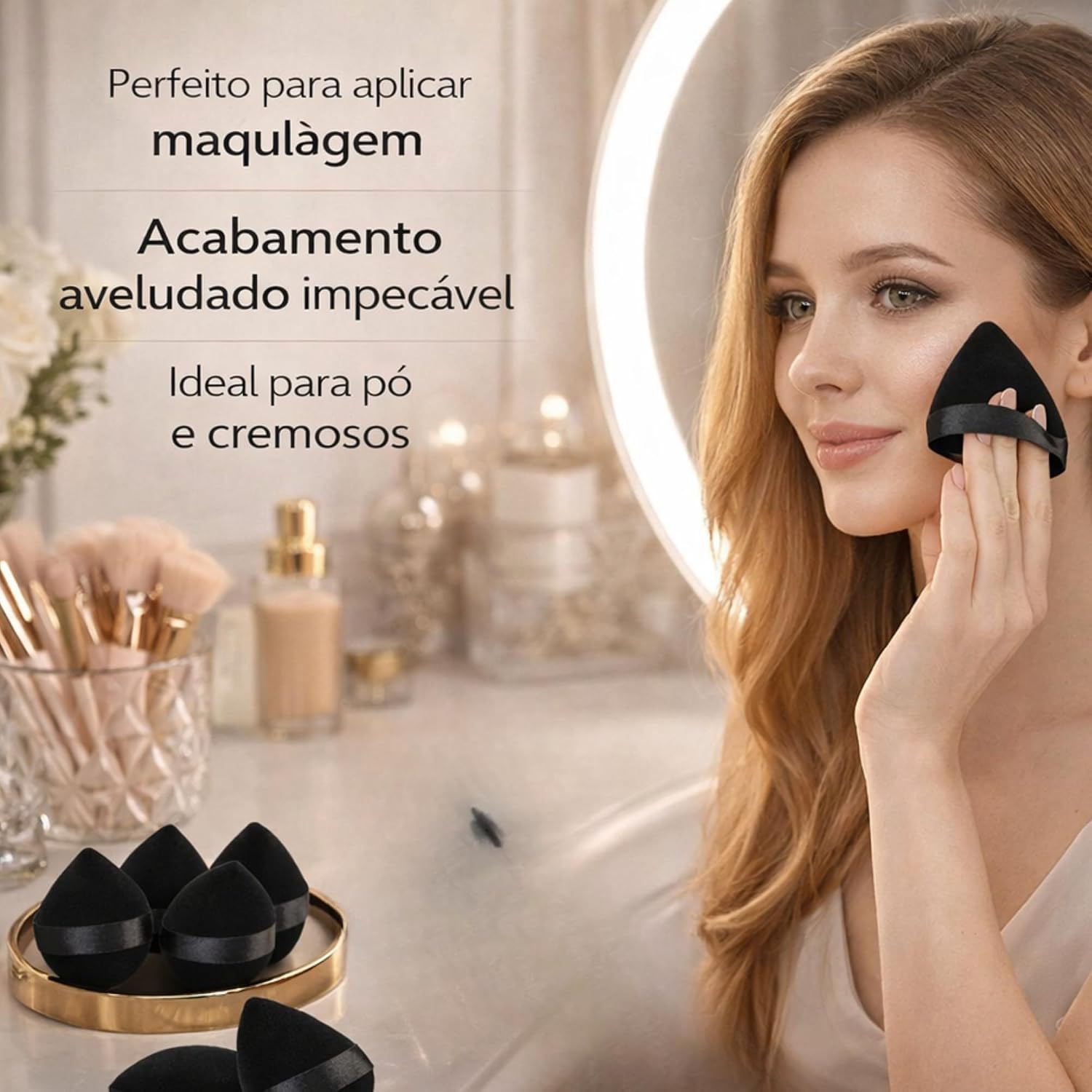 Kit 6 Esponjas de Maquiagem Veludo Ultra Macio - Aplicador Triangular e Base Arredondada para Alta Cobertura, Precisão e Acabamento Profissional - Imagem 3