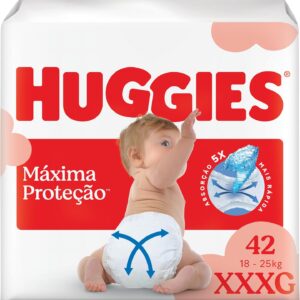 Fralda Descartável Huggies Máxima Proteção Tamanho XXXL 42 unidades – Fralda com tecnologia Xtra-Flex, canais em X que se adaptam aos movimentos, máxima proteção (embalagem pode variar)