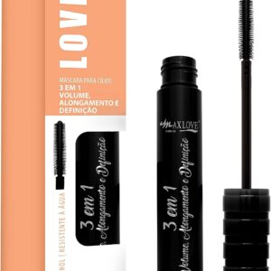 Máscara de Cílios Max Love - Volume, Alongamento e Definição - Longa Duração, Pigmento Preto Intenso - Fácil Remoção - Modelo 104