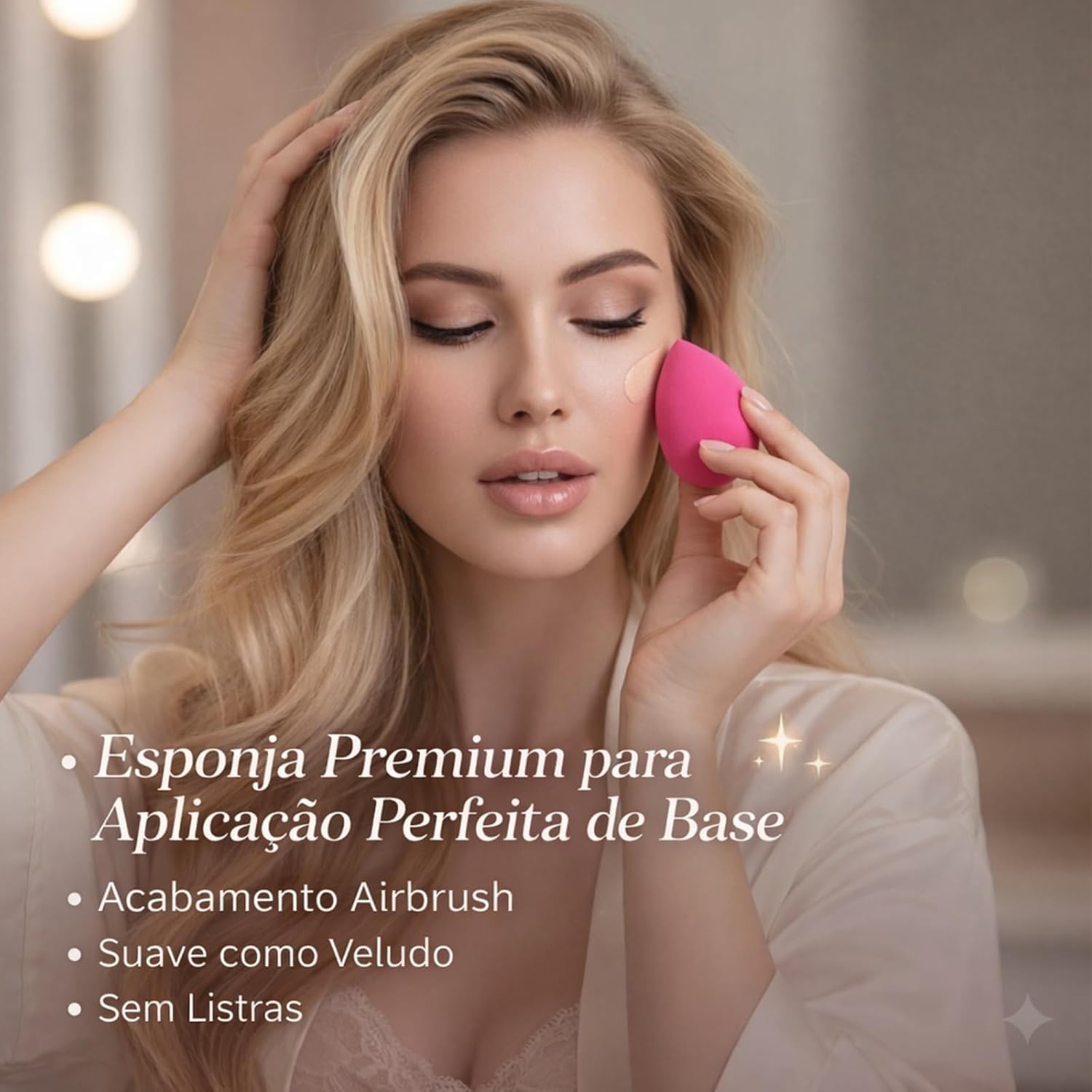 Kit Esponjas para Maquiagem Profissional com Estojo 1 Esponja Cogumelo 3 Esponjas Gota 3D – Aplicação de Base, Corretivo, Contorno, Pó, Blush e Iluminador - Imagem 2