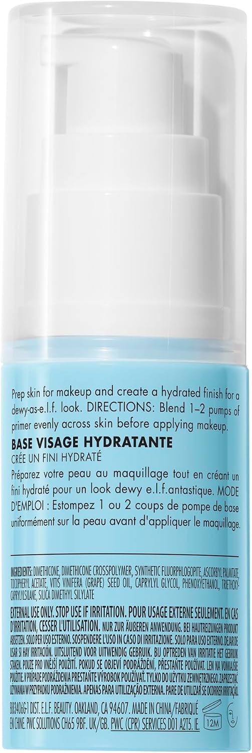 e.l.f. Primer hidratante facial, primer de maquiagem para pele impecável, lisa e maquiagem de longa duração, preenche poros e linhas finas, vegano e livre de crueldade, pequeno - Imagem 7
