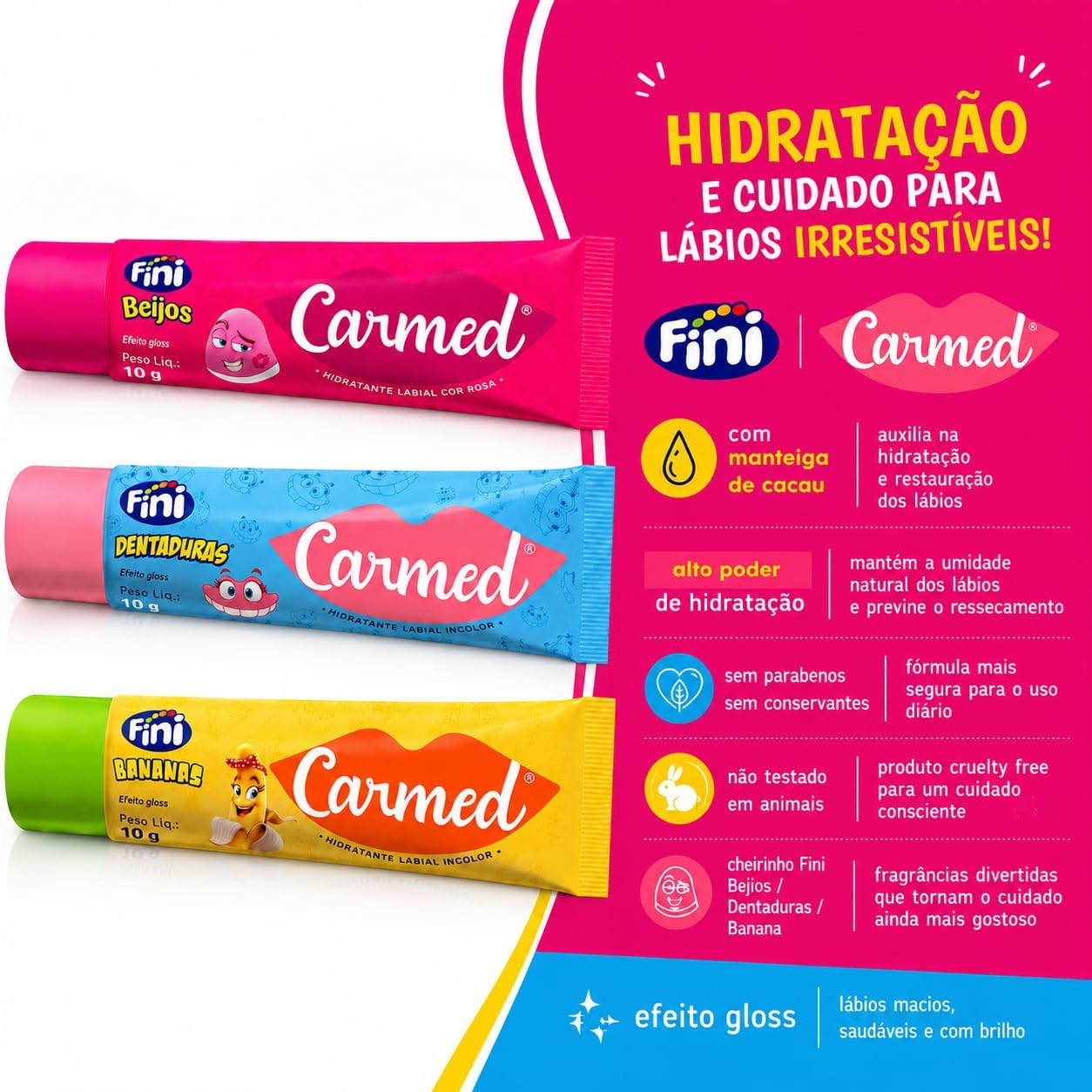 Kit Com 3 Hidratantes Labiais Dentaduras + Beijos + Banana - Imagem 3