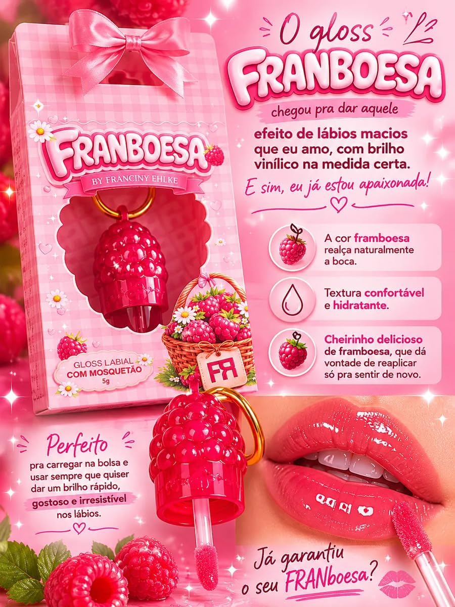 Kit 2 Brilho Labial Gloss Boca - Chocolate e Framboesa - Imagem 2