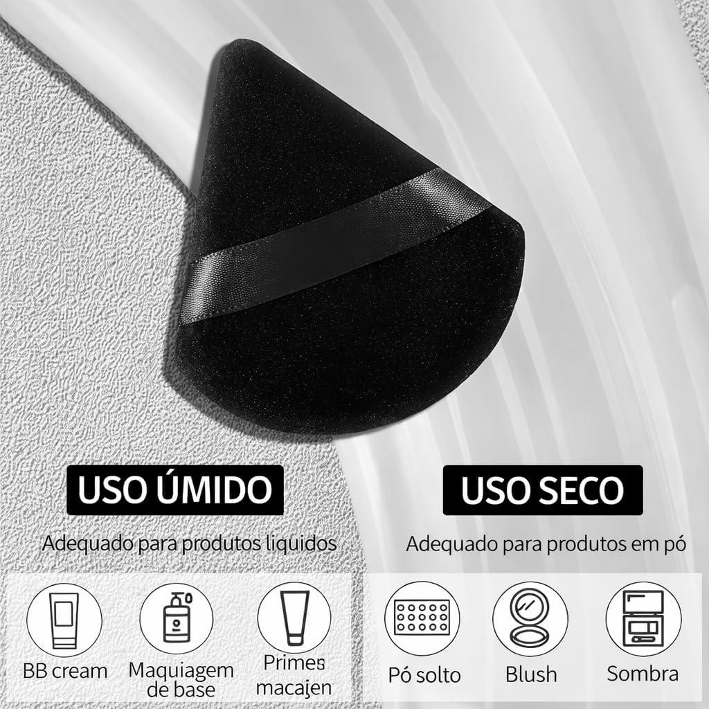 Kit 6 Esponjas de Maquiagem Veludo Ultra Macio - Aplicador Triangular e Base Arredondada para Alta Cobertura, Precisão e Acabamento Profissional - Imagem 7