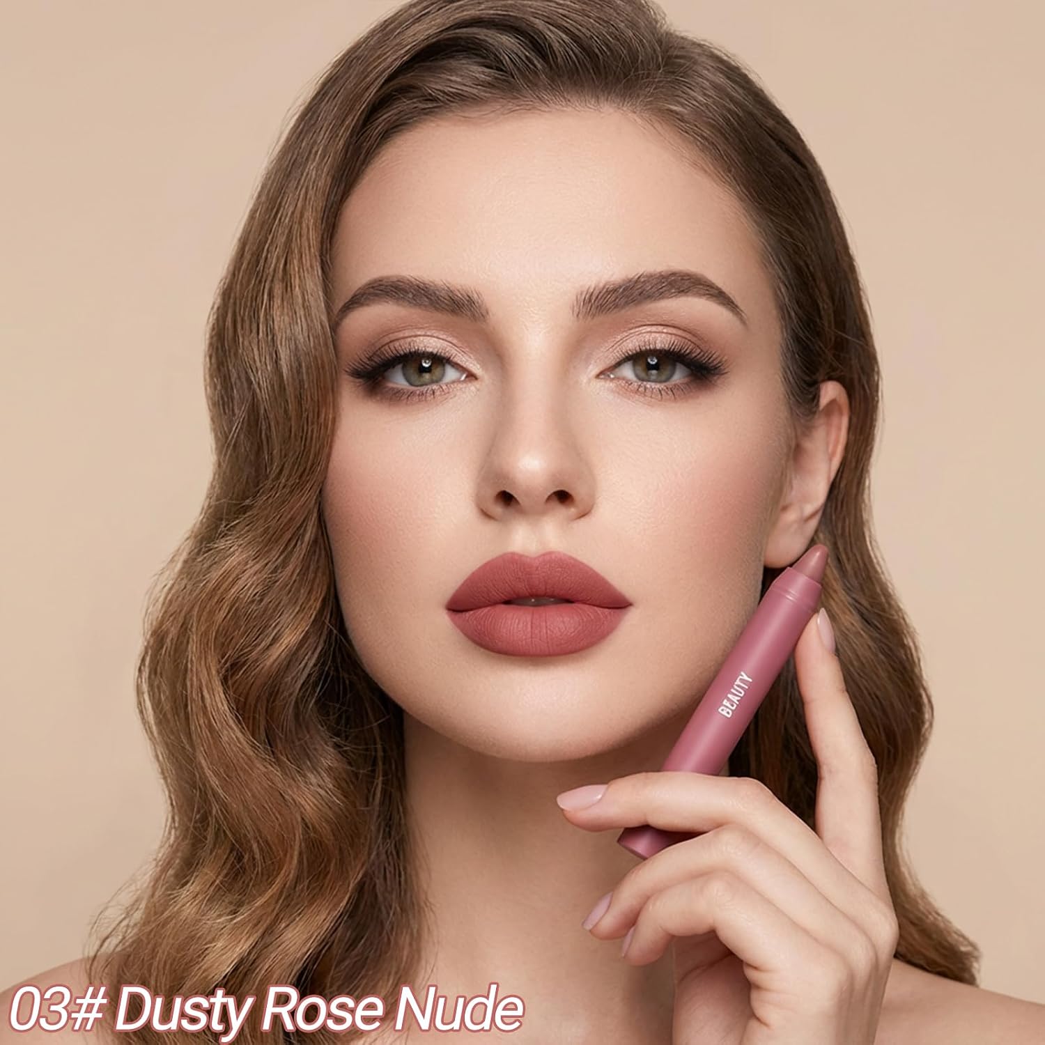 Erinde Delineador labial fosco para mulheres, lápis de delineador labial natural nude, batom neutro, lipliner à prova d'água de longa duração, vegano e livre de crueldade, E03 Dusty Rose Nude - Imagem 3