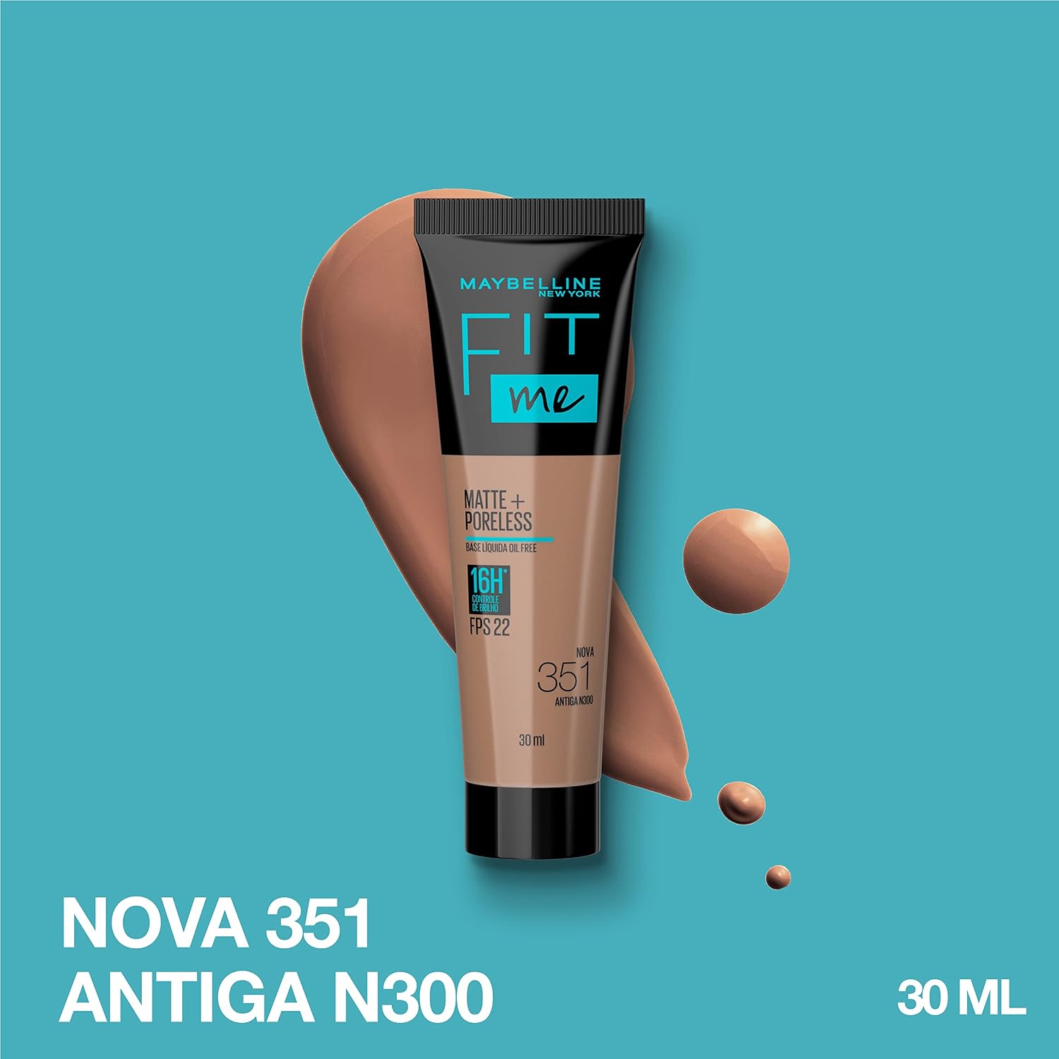 Base Líquida Maybelline NY Fit Me Matte FPS 22 Cor 351 (Antiga N300), 30ml - Imagem 2