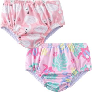 Acqua di Mare kit c/2 Biquini com Fralda Reutilizável de Piscina para Bebê Menina 6 a 24 meses (Flamingo e Tartarugas, 18 meses)
