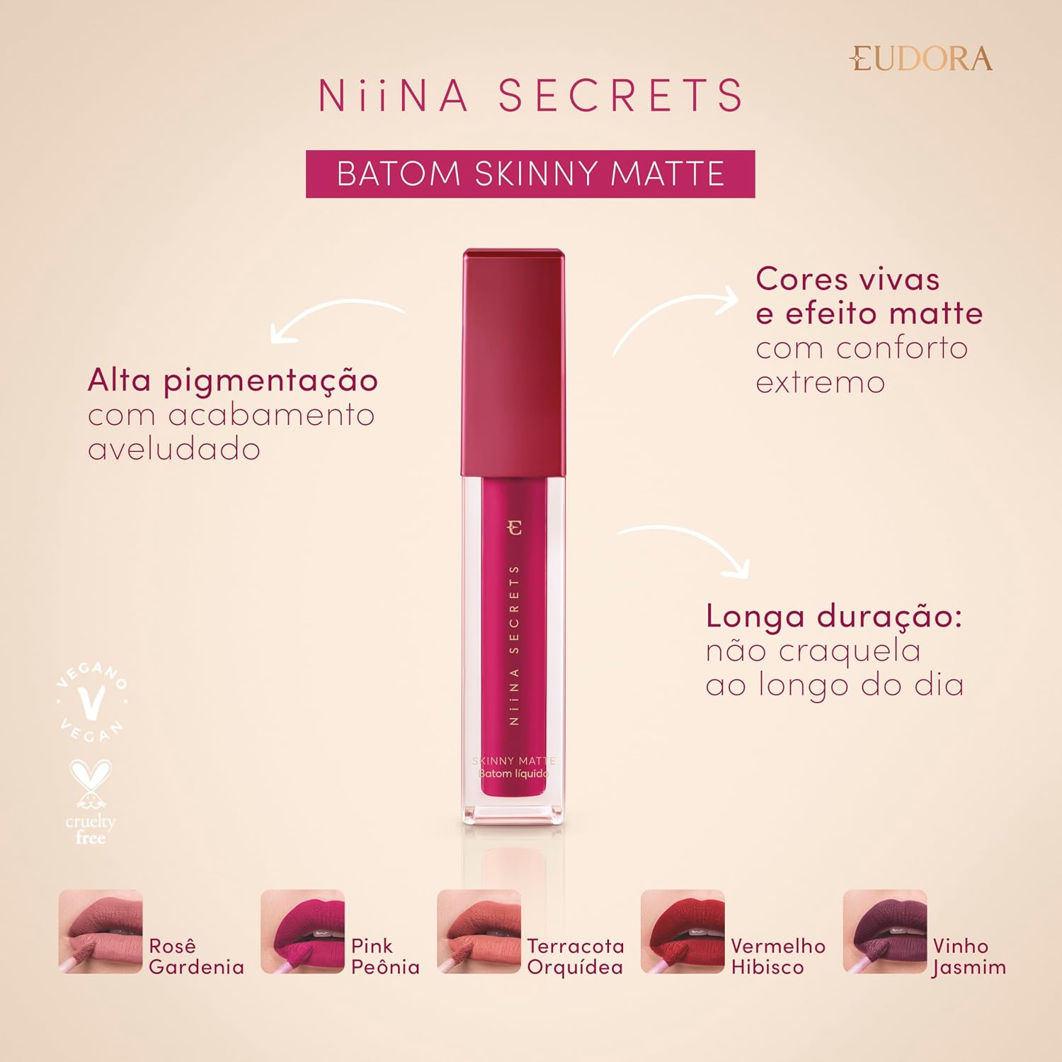 NIINA SECRETS BATOM LÍQUIDO SKINNY MATTE PINK PEÔNIA 5ml - Imagem 2