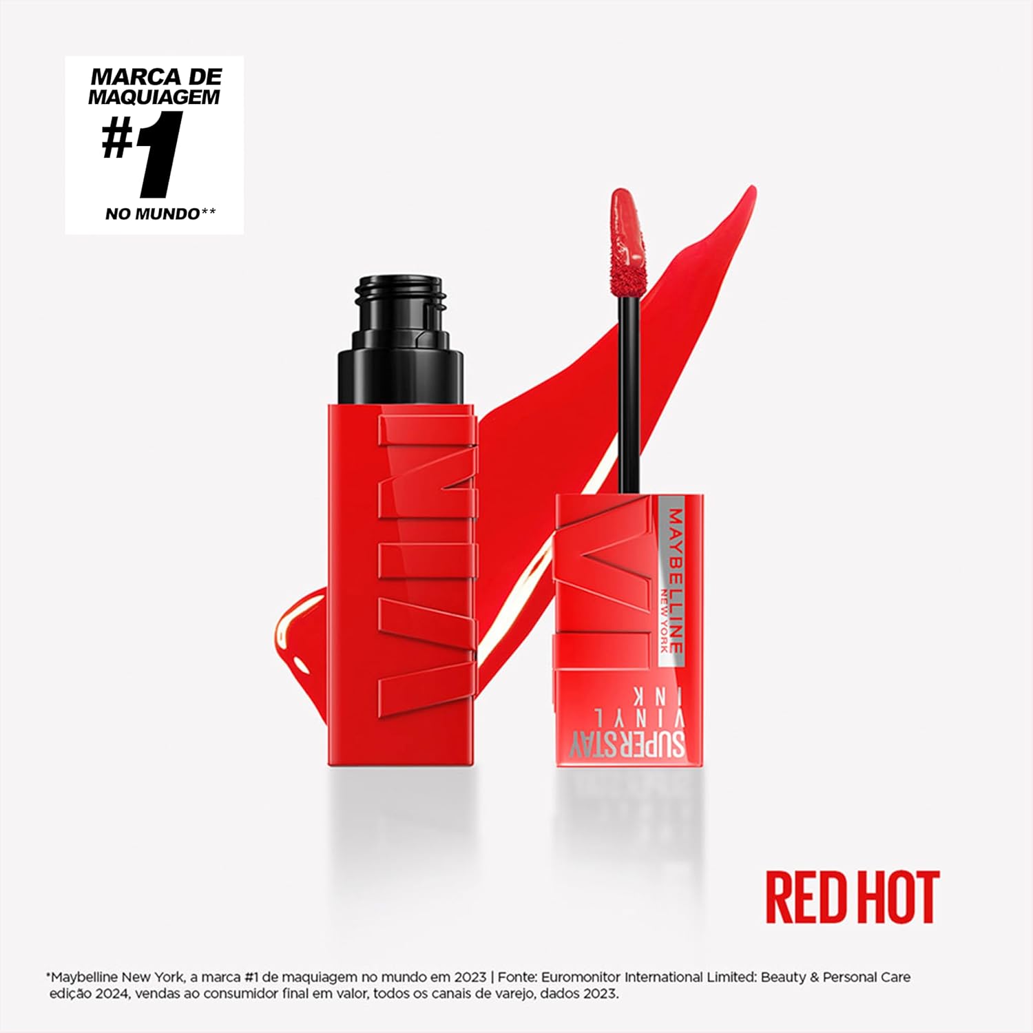 Maybelline NY SuperStay Vinyl Ink Batom Líquido, Longa Duração, Acabamento Vinil Espelhado e Efeito Gloss, Brilho Instantâneo, Conforto para os Lábios, Fórmula Vegana, Cor Red-Hot 4,2ml - Imagem 2