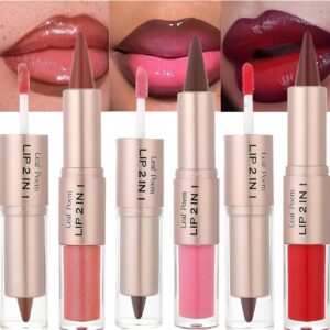 Conjunto de lábios - 3 peças lápis labial e brilho 2 em 1 tapete de veludo lápis de contorno labial suavemente aplicável, brilho para lábios mais cheios, kit de cuidados labiais para mulheres negras