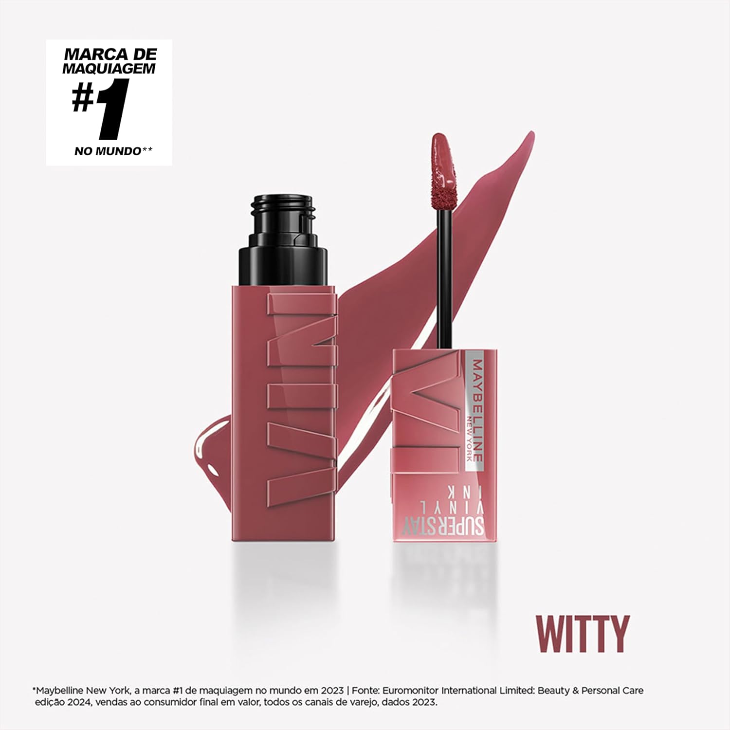 Maybelline NY SuperStay Vinyl Ink Batom Líquido, Longa Duração, Acabamento Vinil Espelhado e Efeito Gloss, Brilho Instantâneo, Conforto para os Lábios, Fórmula Vegana, Cor Witty 4,2ml - Imagem 2