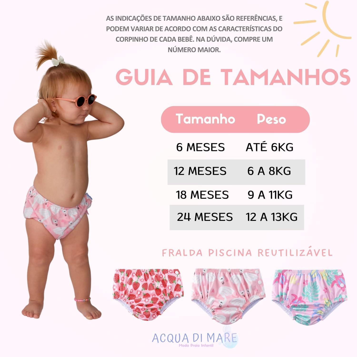 Acqua di Mare kit c/2 Biquini com Fralda Reutilizável de Piscina para Bebê Menina 6 a 24 meses (Flamingo e Tartarugas, 18 meses) - Imagem 2