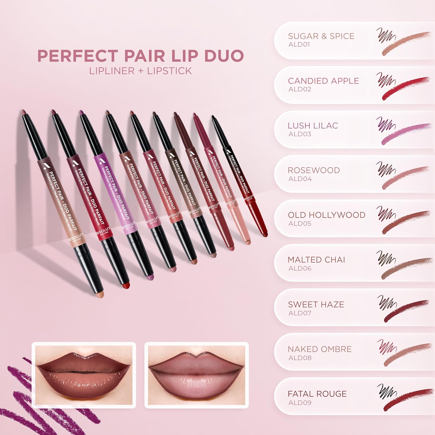 Lápis Labial Duplo Perfect Pair - Old Hollywood - Absolute New York - Imagem 9