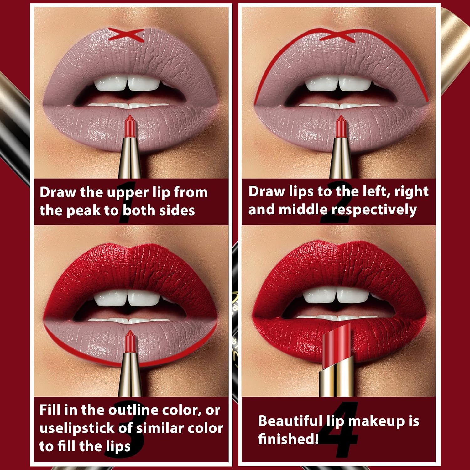 Delineador labial e batom de toranja para mulheres, batom 2 em 1 de longa duração com delineador labial, lápis lipliner, batom impermeável 24 horas com delineador labial - Imagem 4