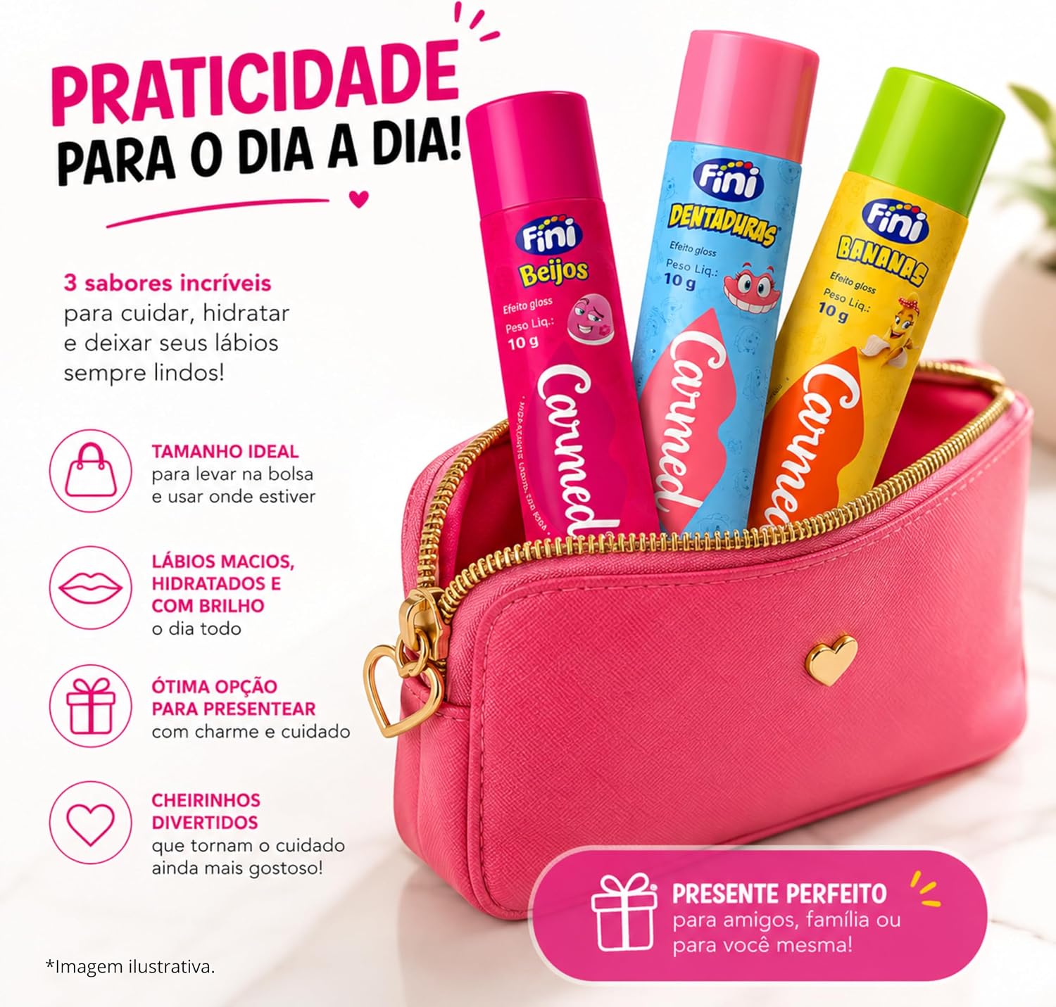 Kit Com 3 Hidratantes Labiais Dentaduras + Beijos + Banana - Imagem 4