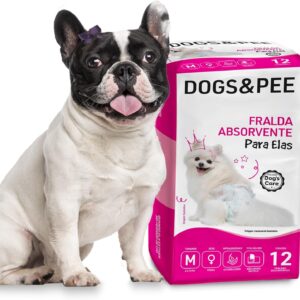 DOG’S CARE Dogs&Pee Fralda Descartável Para Cães Fêmeas de 6 a 13kg - Fralda Absorvente Para Cachorros Idosos e Filhotes - Tamanho M - 12 Unidades