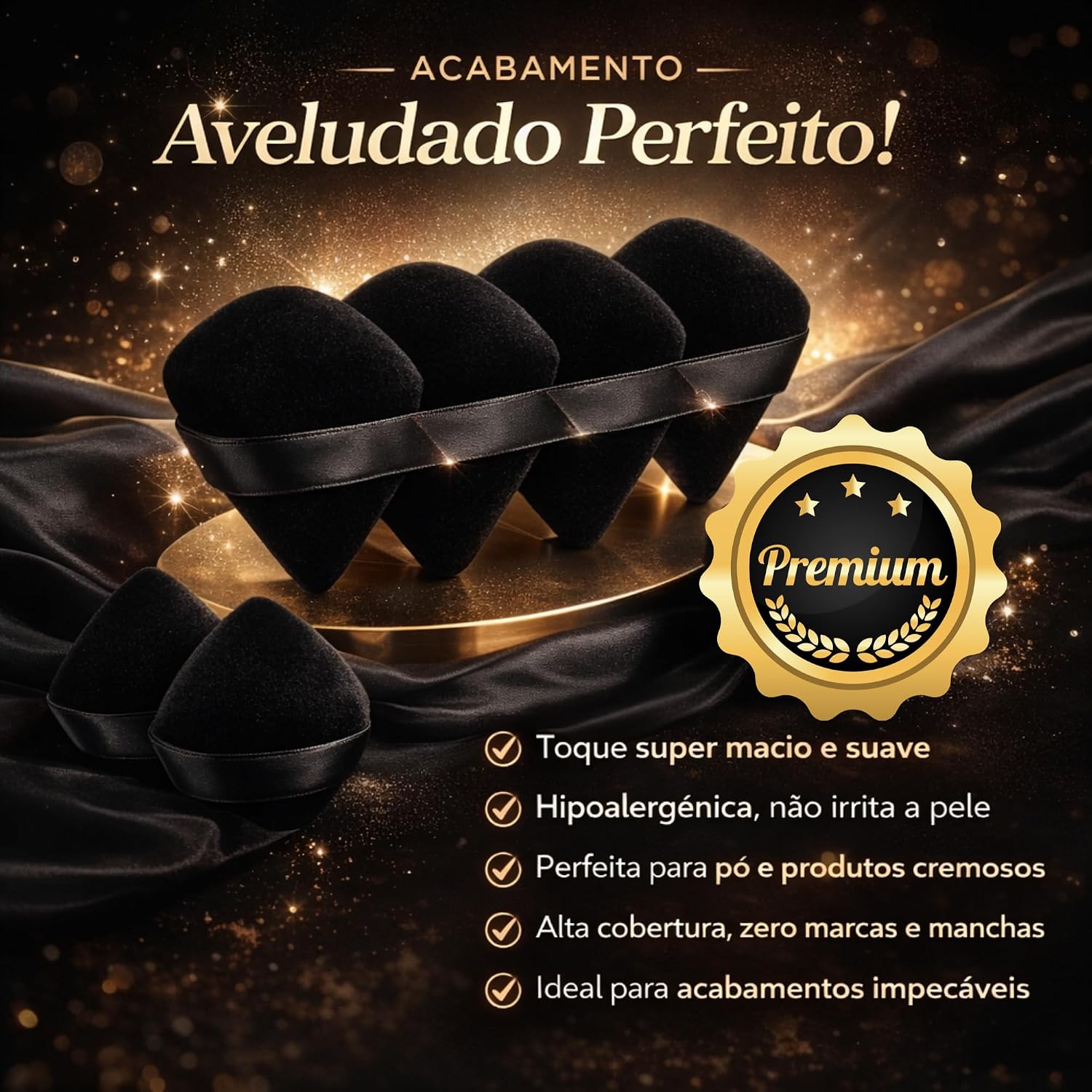 Kit 6 Esponjas de Maquiagem Veludo Ultra Macio - Aplicador Triangular e Base Arredondada para Alta Cobertura, Precisão e Acabamento Profissional - Imagem 2